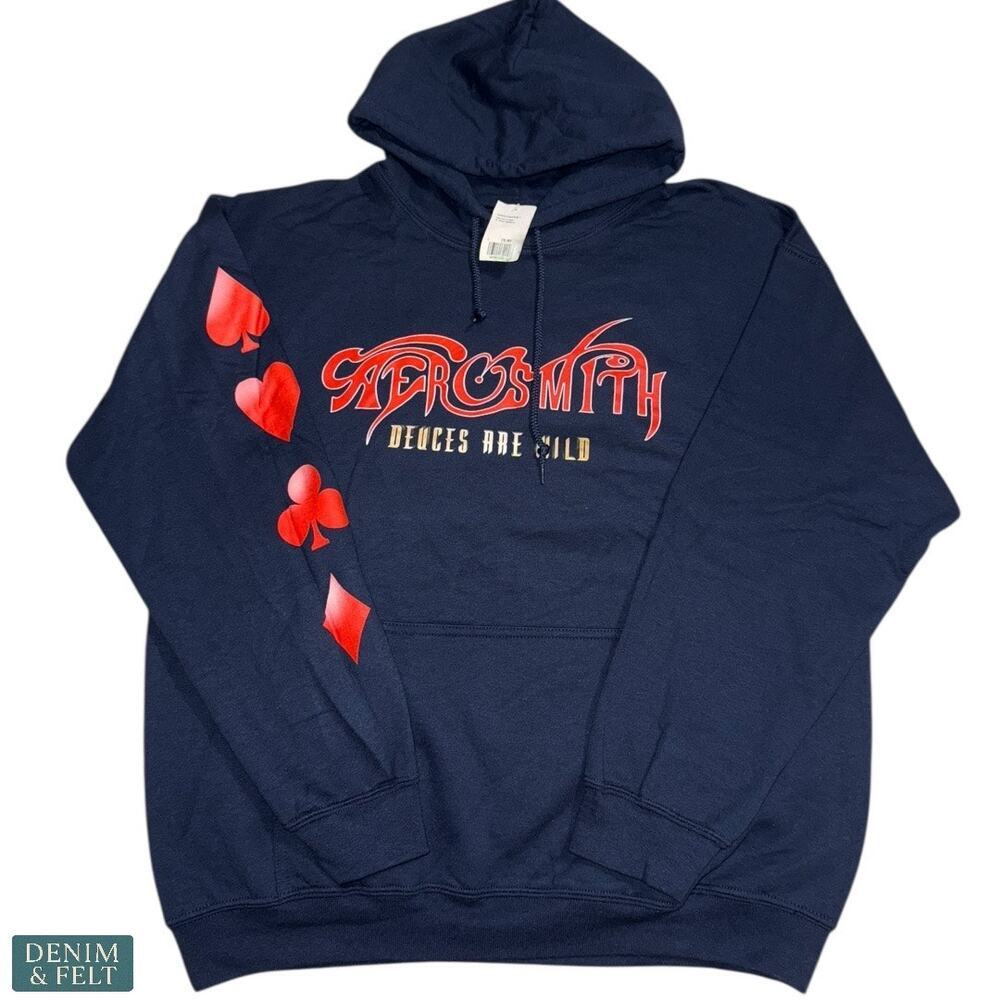 Aerosmith Deuces Are Wild Las Vegas Navy Graphic Pullover Hoodie Vintage Rock — image 3 of 8